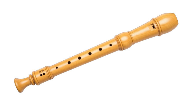 Wooden recorder musical instrument isolated on white background