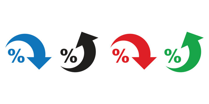 arrow icon with percent symbol, economic growth, increase, decrease arrow, up and down arrow icon.