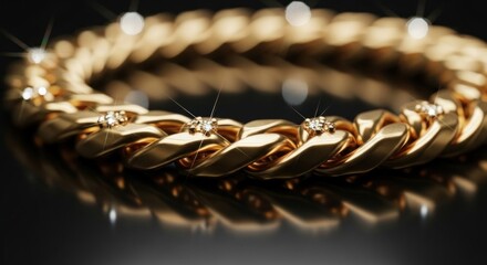 A striking gold chain, accented with brilliant diamond jewelry, highlights the concept of luxury
