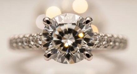 An exquisite diamond ring with detailed facets, representing an engagement.