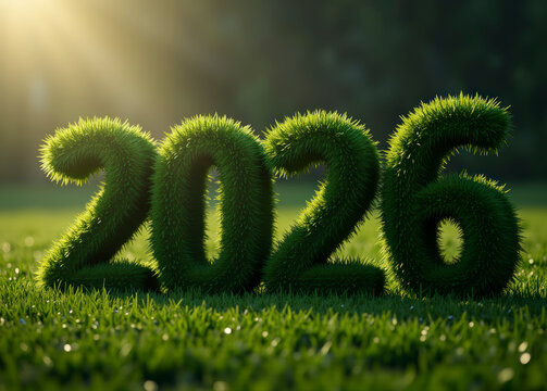 2026, c&eacute;sped, naturaleza, cadena tr&oacute;fica, verde, escrito, eco, 3d, primavera, concepto, ambiente, cifras, comentario ingenioso, fuente, nativo, fresco, a&ntilde;o nuevo, a&ntilde;o, navida, icono, f&aacute;brica, tierra, 