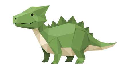 Obraz premium Whimsical green low poly dinosaur illustration in a charming geometric style, perfect for playful creative designs