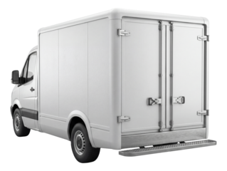 Refrigerated cargo van featuring sturdy side walls and a rear step bumper.