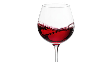 A wine glass with a splash of red wine in it, isolated on a transparent background