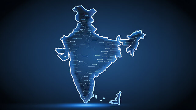 Digital technology map of india showing network connections and data flow across country - Powered by Adobe