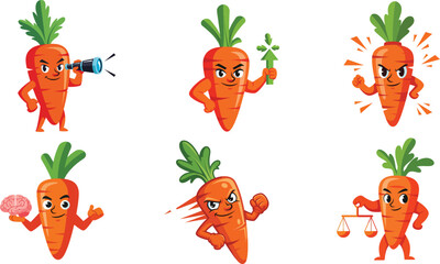 carrot mascot character collection flat food vector