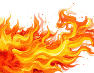 Watercolor depiction of vibrant flames, with flowing, dynamic shape against a black backdrop