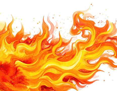 Watercolor depiction of vibrant flames, with flowing, dynamic shape against a black backdrop