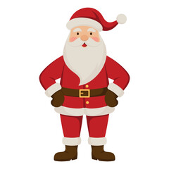 Illustration of cute Santa Claus wearing a red suit and hat. Holiday vector flat design isolated on a white background.