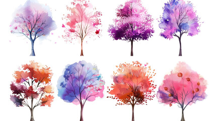 Set of trees watercolor isolated on white background