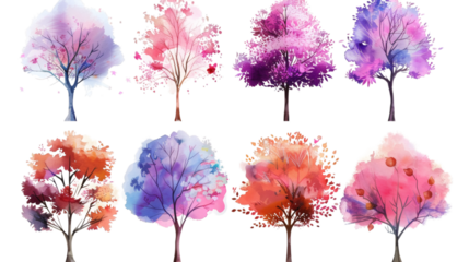 Set of trees watercolor isolated on white background