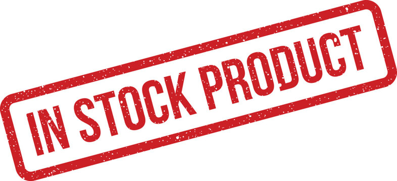 Rectangular red rubber stamp with distressed texture indicating a product is readily available in inventory