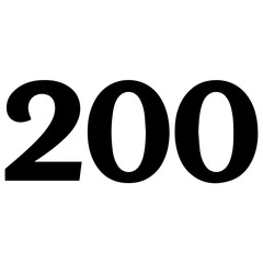 Bold black number &ldquo;200&rdquo; in a clean sans-serif typeface, minimalist typography design isolated on a white background.