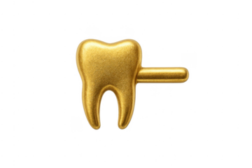 Golden tooth dental implant concept on transparent background