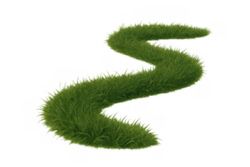 Winding green grass path on transparent background representing journey, growth, and nature's direction