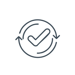 Checkmark in Circle with Arrows indicating Process Complete Approval Confirmation, Done Validation