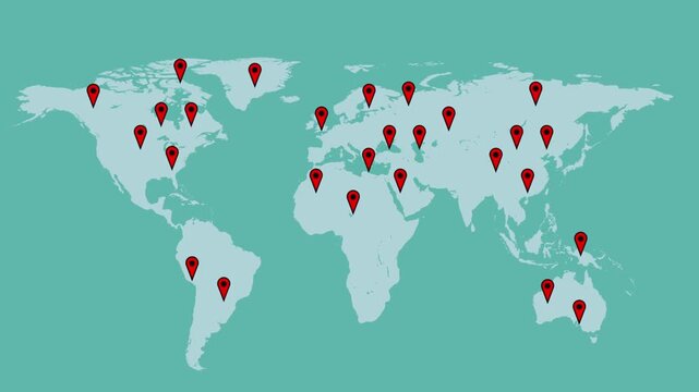 Global connections with multiple location markers on world map