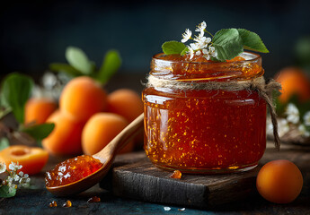 Frische Aprikosenmarmelade im Glas - Süßes Frühstück 04