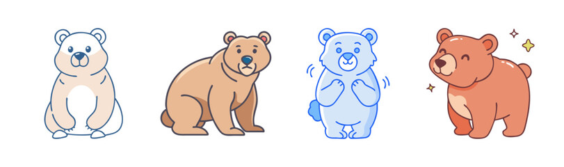 Fototapeta premium Adorable Cartoon Bears in Various Colors and Expressions