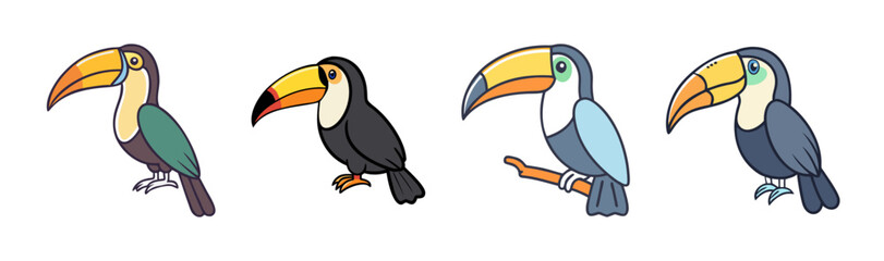 Obraz premium Colorful Toucan Birds with Distinctive Beaks and Plumage in Various Shades