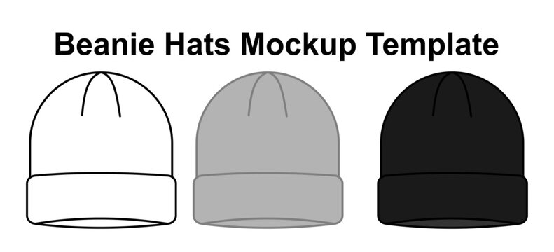 Beanie Hats Mockup Template Knit Cap Vector Illustration Set Beanies Fashion Flat Illustration Template Streetwear Beanies Vector MockupHead Toque Hat