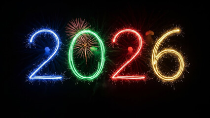 2026 Year Written with Glowing Sparkler Trails Celebration Illustration 