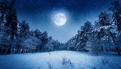 Snowfall In Moonlit Forest