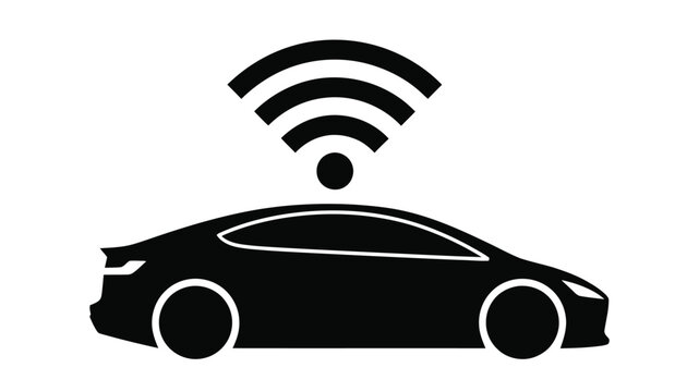 Connected car with wireless signal depicting modern automotive technology and data communication