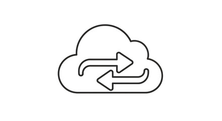 An illustration of a cloud with two arrows pointing in opposite directions on a white background