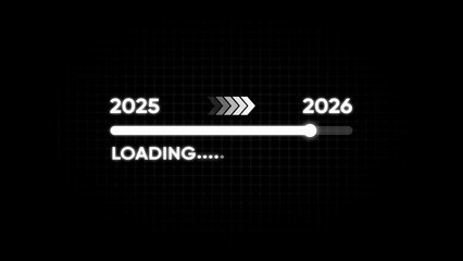 Loading bar from 2025 to 2026 on black background progress bar