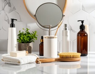 Self care products on bathroom counter
