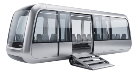 Metro vehicle featuring a spacious central aisle and retractable step for platform access.