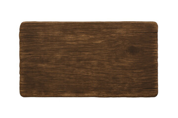 Empty rustic dark wood sign board with rounded corners, realistic wooden texture on transparent background