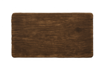 Empty rustic dark wood sign board with rounded corners, realistic wooden texture on transparent background