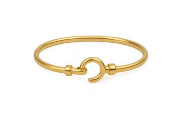 Gold bangle bracelet with hook clasp on transparent background