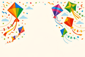 Festive Kites Border with Confetti for Background