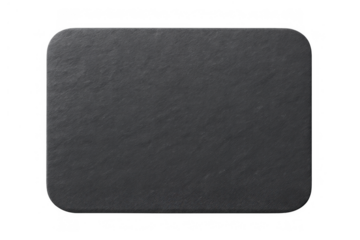 Dark slate stone cutting board or placemat with rounded corners, natural serving tray surface on transparent background