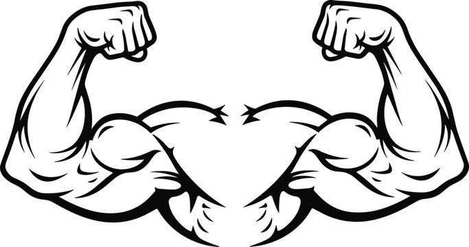Vector illustration of muscular arms flexing, bold black line styleVector illustration of muscular arms flexing, bold black line style