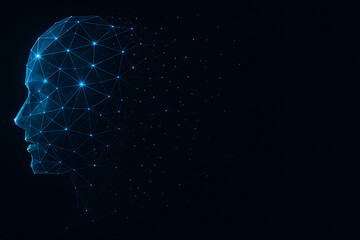 Futuristic human head in blue network connections