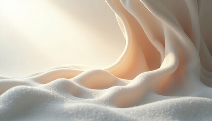 Soft cream fabric folds with granular texture close-up 3D render