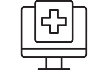 Obraz premium Simple medical monitor icon with a plus sign perfect for healthcare on transparent background silhouette