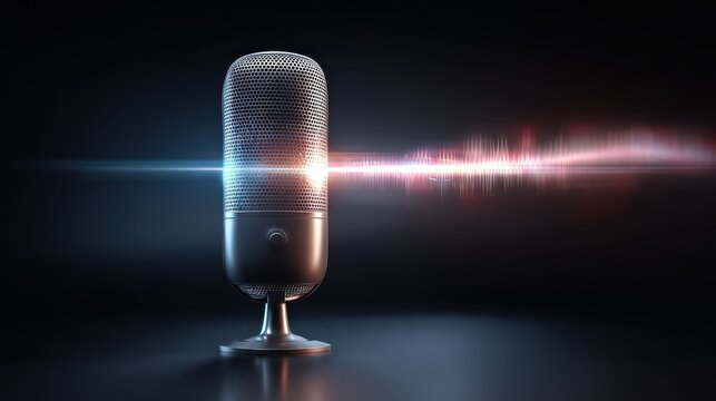 touching microphone voice recognition ai assistant sound wave audio recording technology concept
