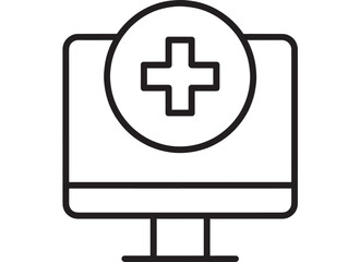 Fototapeta premium Medical monitor with plus sign icon healthcare technology illustration on transparent background silhouette