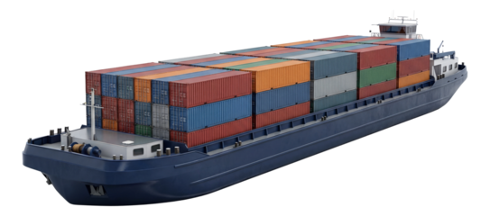 Flat-deck cargo barge with spacious rectangular containers.