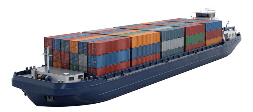 Flat-deck cargo barge with spacious rectangular containers.