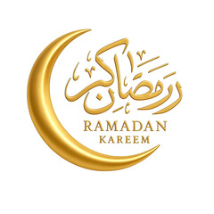 Fototapeta premium Golden crescent moon and arabic calligraphy for ramadan kareem on a black background a symbol of islamic holy month celebration