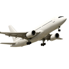 Obraz premium A white commercial passenger jet airplane ascends into the dark night sky with its engines glowing brightly