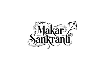 Makar Sankranti Vector Typography | Elegant Black Festive Lettering with Kite