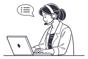 Call center operator woman with headset customer support vector drawing