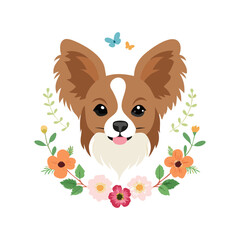 Realistic cute portrait of small fluffy dog with expressive ears charming look